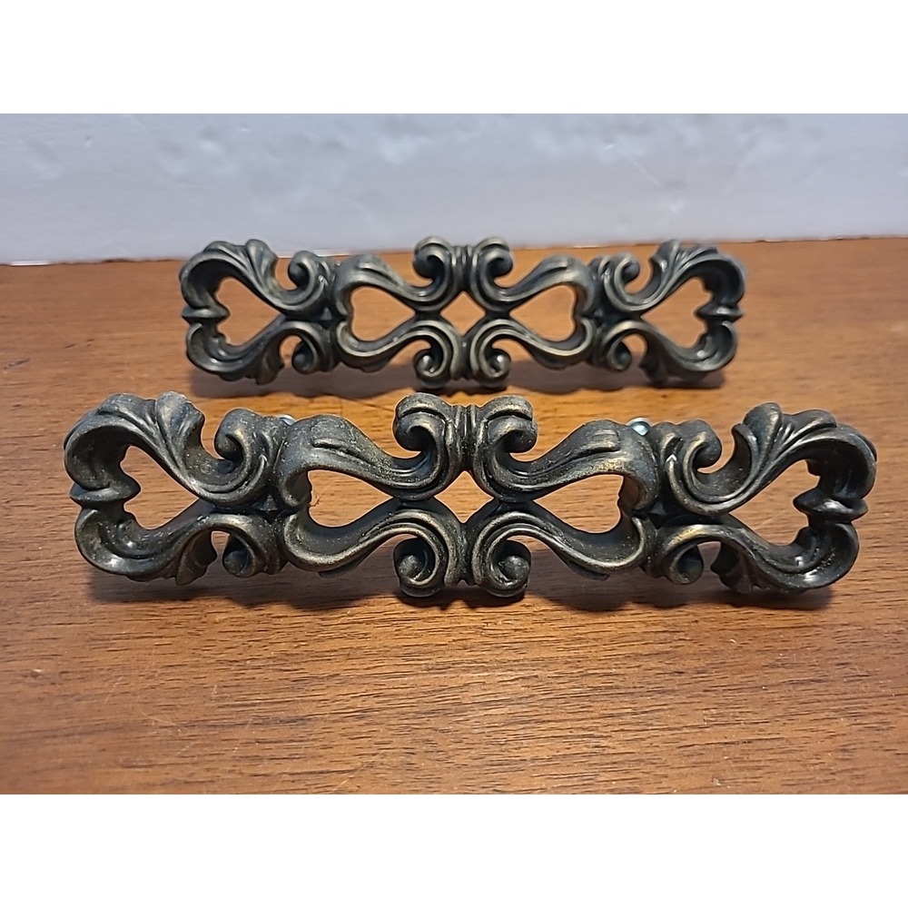 SET OF 2 Intricate Scroll Drawer Pulls Black And Gold 4.5" C To C 7.25" L
